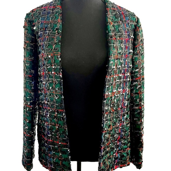 Vintage Sequin Plaid Green and Red Jacket size 8/ Holiday Jacket Christmas - Picture 1 of 16